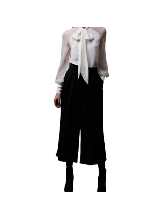 Casa Donna Pants - TRÏBE SOLID Black Sheer Culottes with Elastic Waistband Size Small NWT